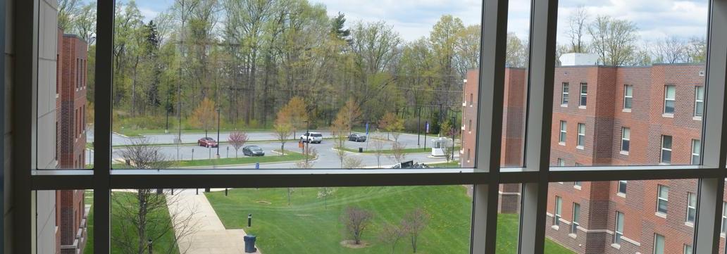 View out the window from a campus building